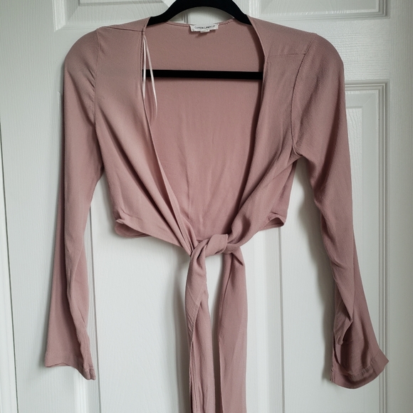 Cotton Candy LA Blush Pink Tie Crop Top - Picture 2 of 9